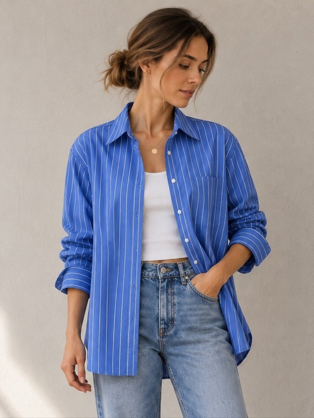 Banana Republic Blue White Stripe Oversized Cotton Button Down Shirt XS